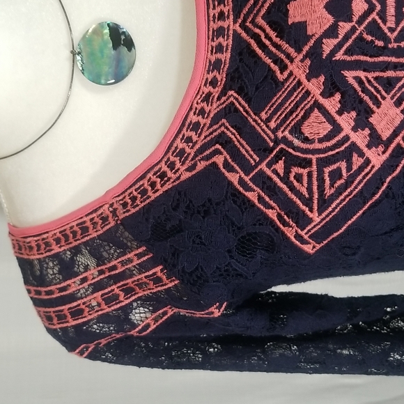 Flying Tomato Navy Blue Long Sleeves Laced Dress. S - Picture 4 of 14